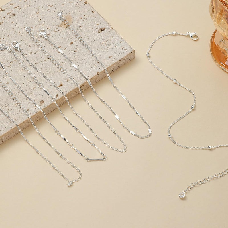 Rotnso Anklets for Women 14K Gold Silver Plated Ankle Bracelets Trendy Waterproof Boho Anklets Set Adjustable Dainty Cute Diamond Beaded Heart Non Tarnish Summer Beach Jewelry Gift - Image 4